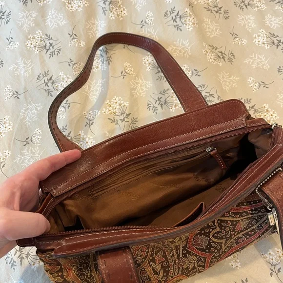 Vintage Fossil Brown Shoulder Bag Tapestry Design - Picture 7 of 8